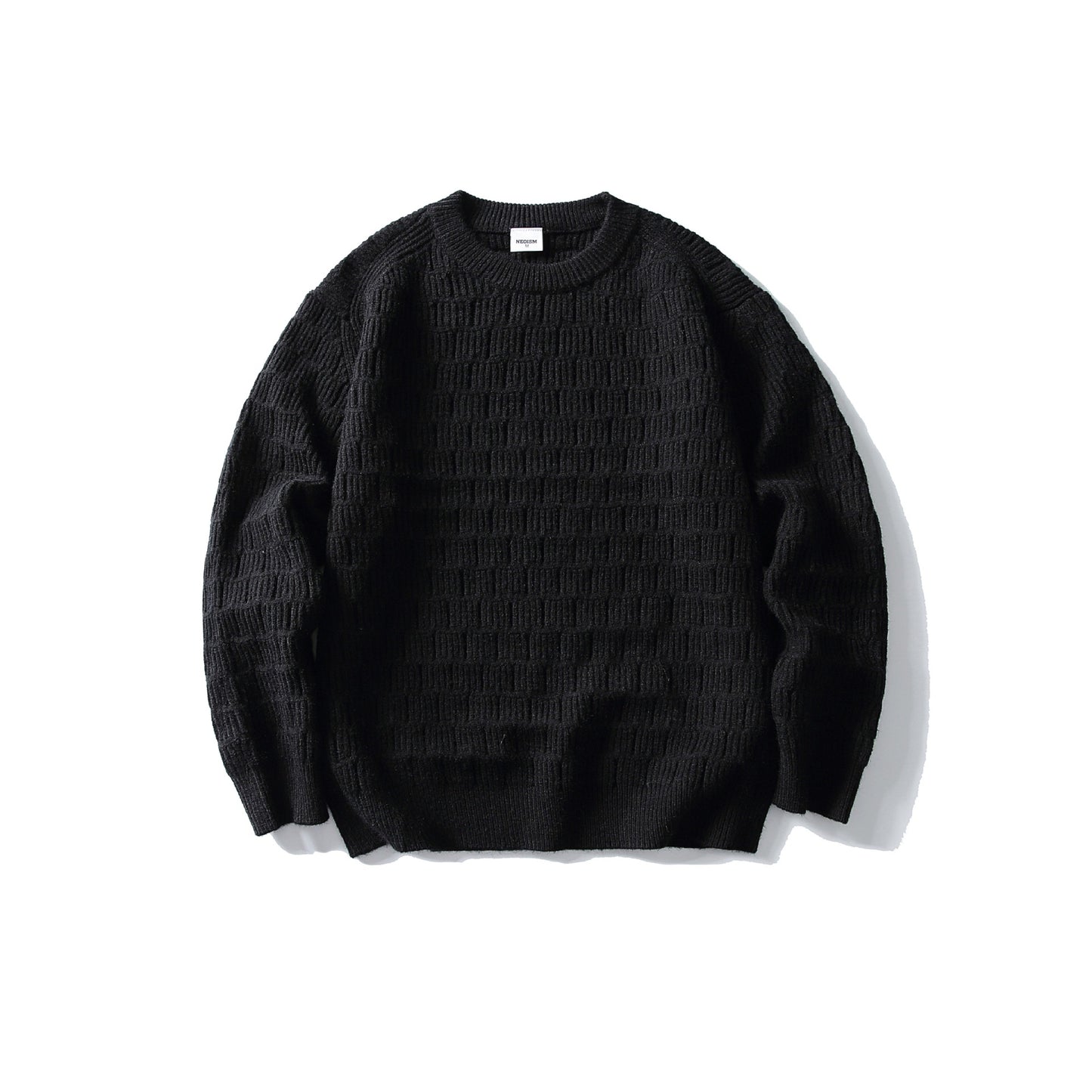 Simple Solid Color Knitted Jacquard Round Neck Loose Pullover Sweater