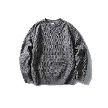 Simple Solid Color Knitted Jacquard Round Neck Loose Pullover Sweater