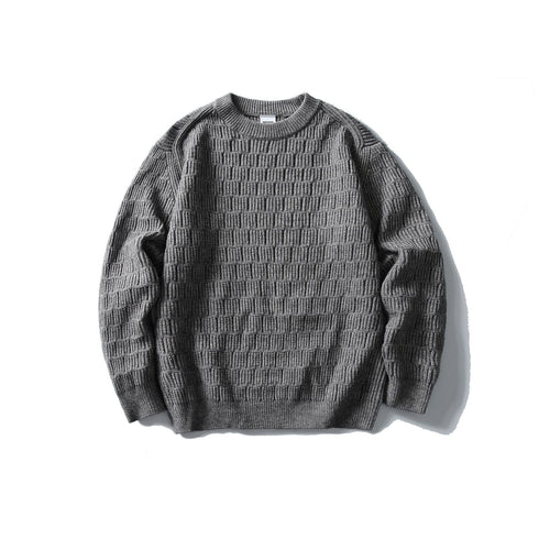Simple Solid Color Knitted Jacquard Round Neck Loose Pullover Sweater