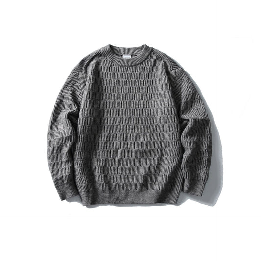 Simple Solid Color Knitted Jacquard Round Neck Loose Pullover Sweater