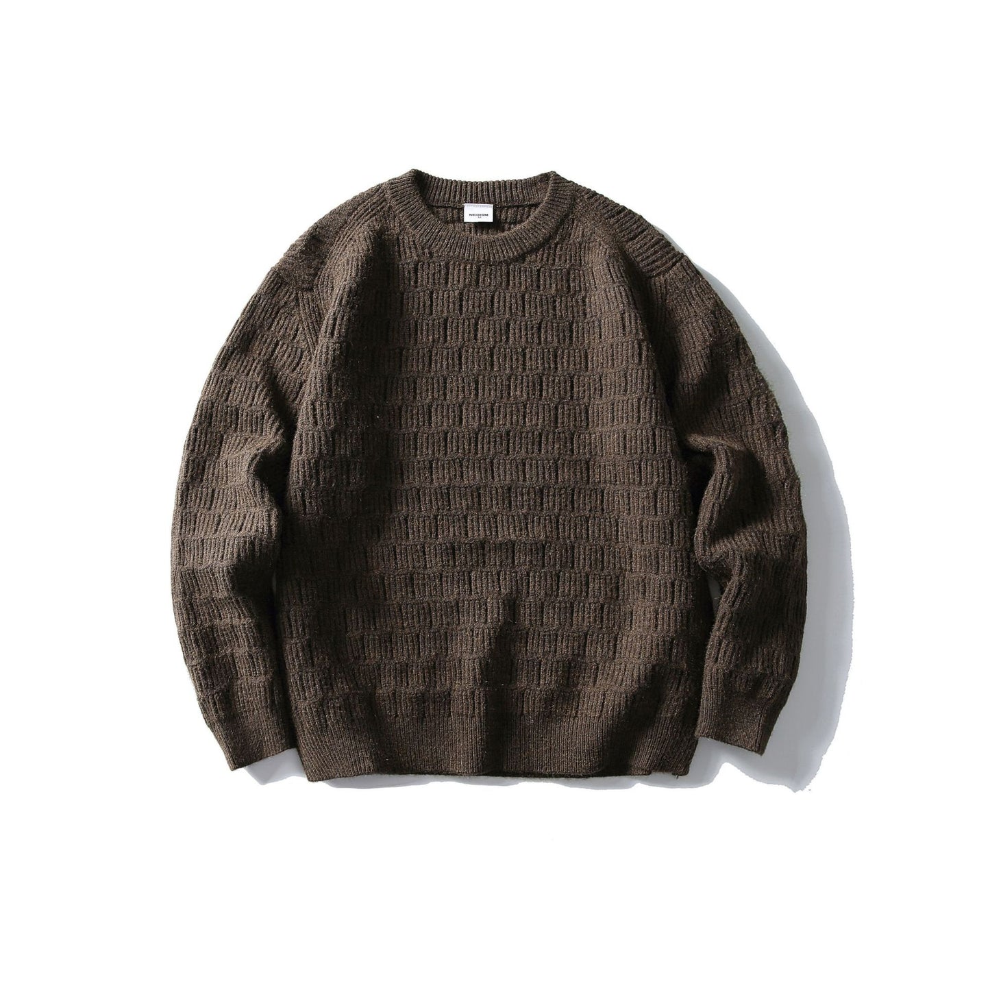 Simple Solid Color Knitted Jacquard Round Neck Loose Pullover Sweater