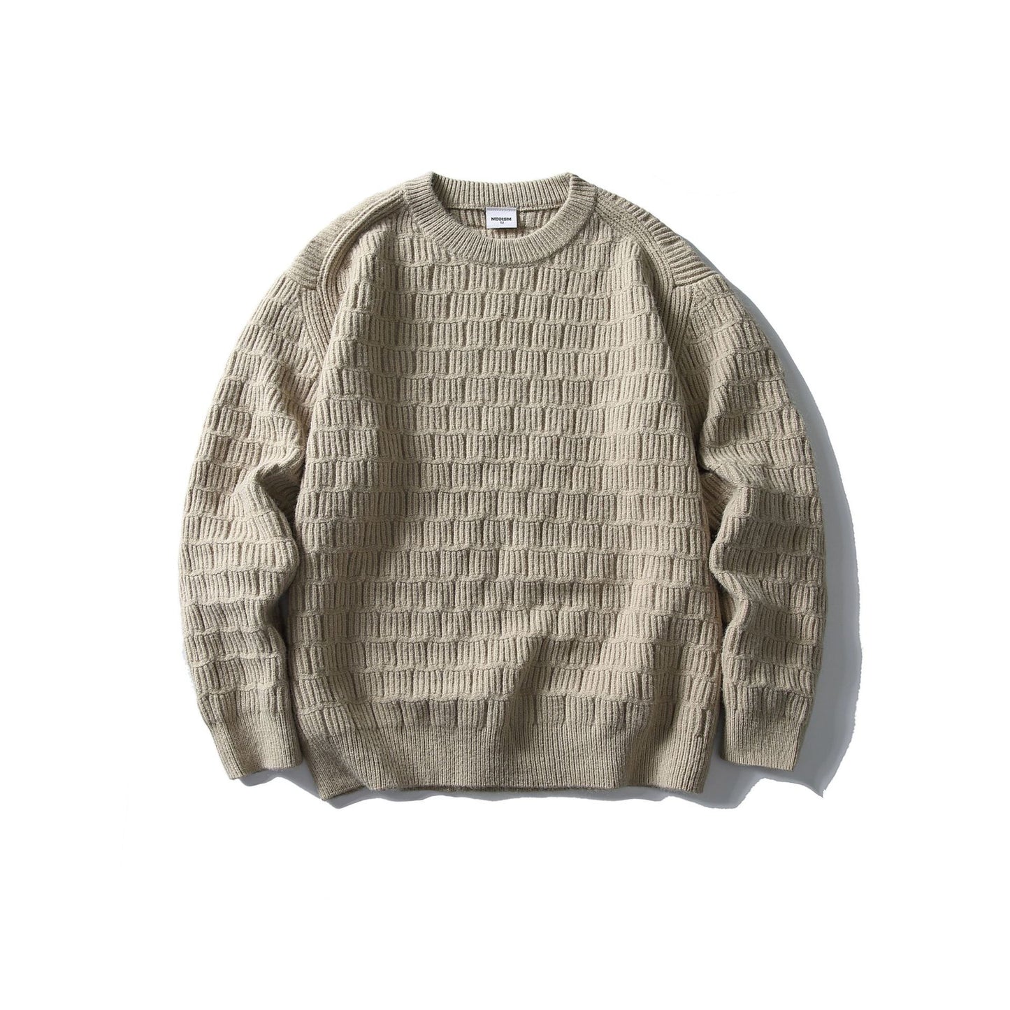 Simple Solid Color Knitted Jacquard Round Neck Loose Pullover Sweater