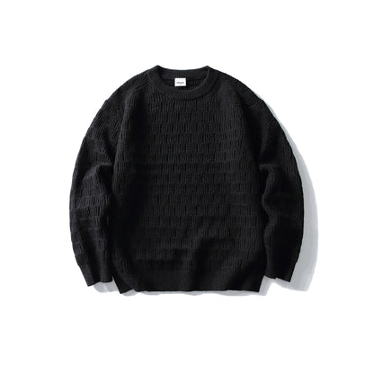 Simple Solid Color Knitted Jacquard Round Neck Loose Pullover Sweater