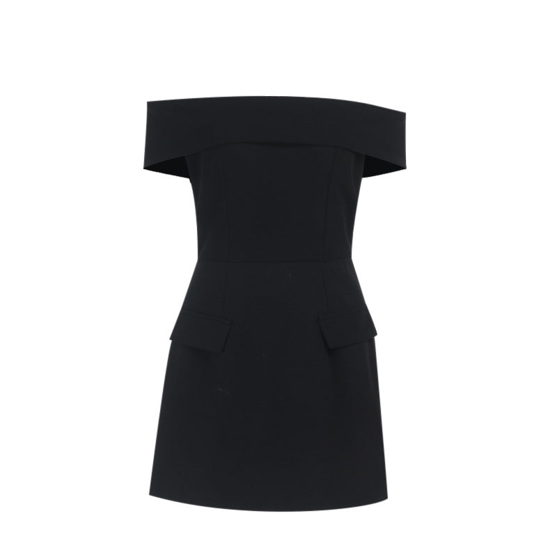 One shoulder waist cinched decorative pocket dress for summer